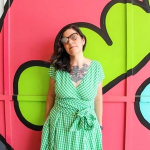 eShakti Green Gingham CottageCore Cotton Dress 10